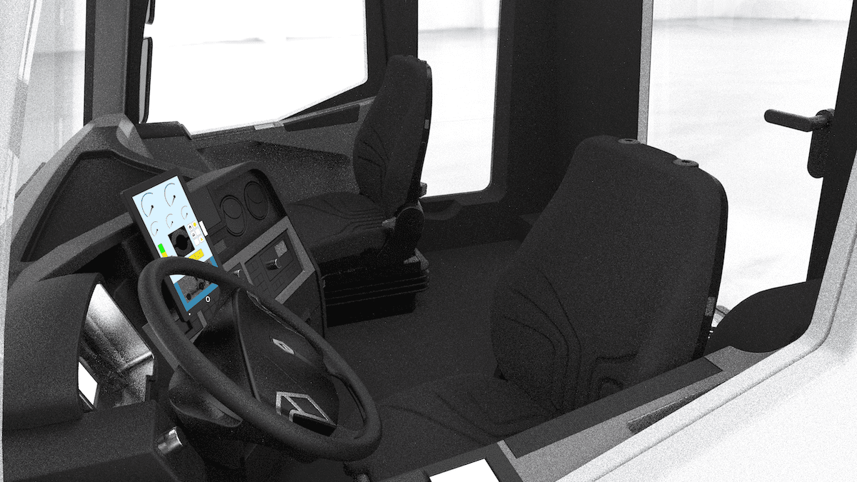 Tracteur de parc 100% électrique ELYT de NEOTRUCKS équipé d'une télématique image synthèse cabine